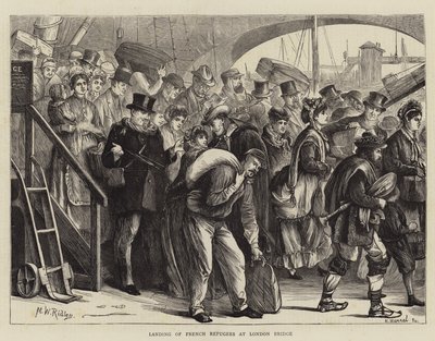 Landing van Franse vluchtelingen bij London Bridge door Matthew White Ridley